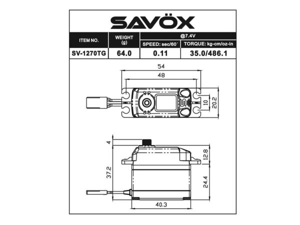 SAVÖX SV-1270TG Standard Size Coreless Digital Servo 7,4V 35kg/0,11sek (HV)